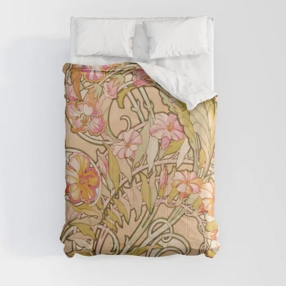 Art nouveau Mucha print full size comforter, originally from Society6